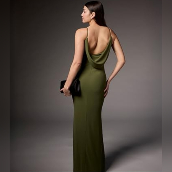 David's Bridal Dresses & Skirts - David's Bridal Chiffon Cowl Back V-neck Sheath Dress Martini Olive Color